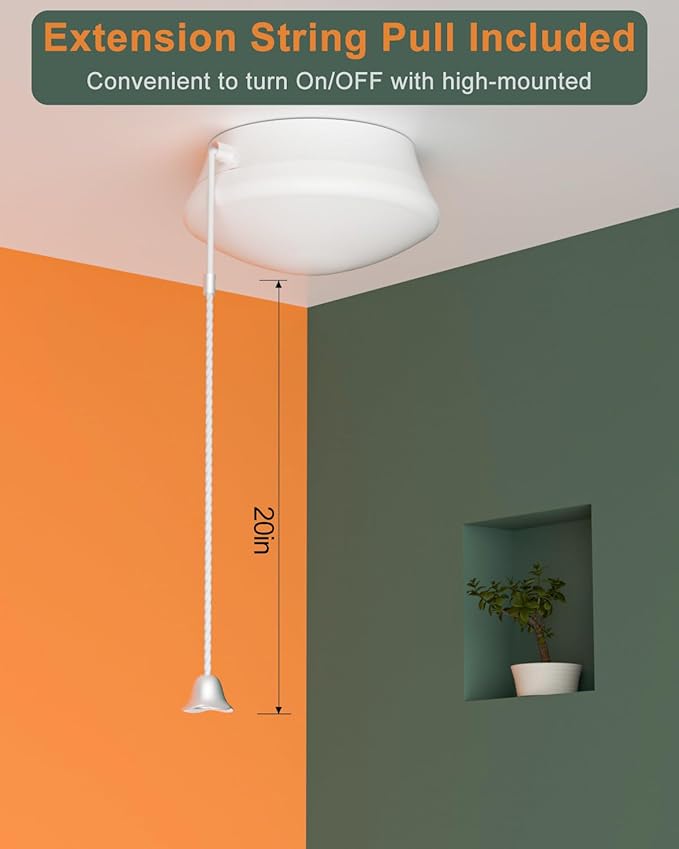Flush Mount Ceiling Light with Pull Chain Surface Mount LED Light Fixture for Closet, 7 inch 12W 1300lm 125W Equivalent Pull String Light Fixture Ceiling Mount for Laundry, Bedroom, Hallway-4Pack