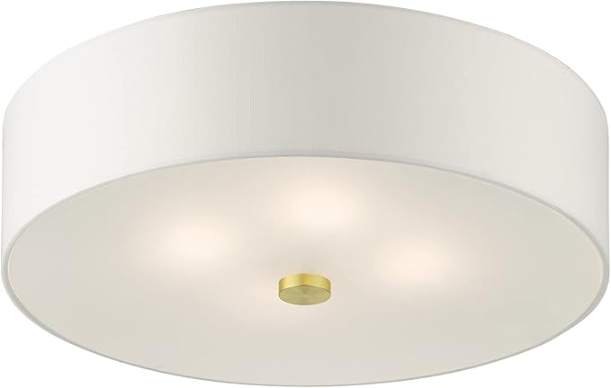 Livex Lighting 51055-12 Meridian Collection 4-Light Semi Flush Mount Ceiling Light with Off-White Hardback Fabric Shade, Satin Brass