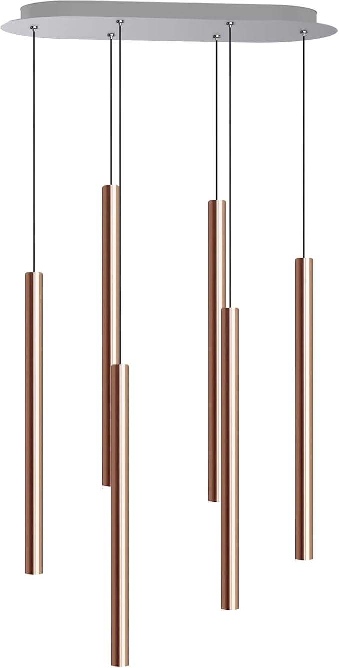 CANALIS 6 Mini Pendant Lighting Copper - LED Hanging Light Fixture for Kitchen Island, Bar, Foyer - Cluster Pendants - Dimmable, Adjustable Wire, Lamp Bulb Included