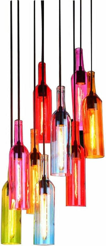 8-Head Colorful Beer Bottle Chandelier, Industrial Ceiling Light Vintage Pendant Lamp, Wine Glass Bottle Chandelier Pendant Lighting Fixture Hanging Lamp Height Adjustable, E27 Lamp Holder