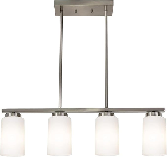 TODOLUZ Brushed Nickel Kitchen Island Light, Farmhouse Pendant Light Fixtures with Opal White Glass Shades Modern Linear Ceiling Hanging Light for Living Room