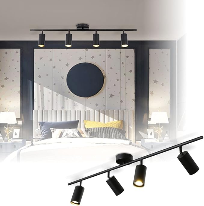 KCO Lighting 4-Light Black Track Lighting Fixtures Ceiling Flexible Mid Century Modern Led Track Light Dimmable Indoor Ceiling Spotlight Kitchen Flush Mount Track Lighting (4-Light)