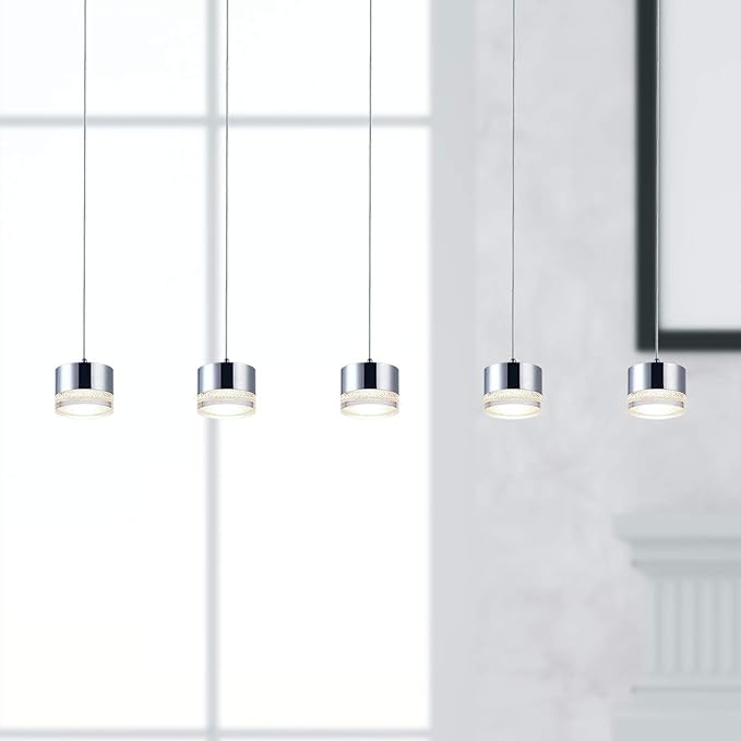 Jupiter 5 Mini Pendant Lighting Nickel - LED Hanging Light Fixture for Kitchen Island, Bar, Foyer - Cluster Pendants - Dimmable, Adjustable Wire, Lamp Bulb Included