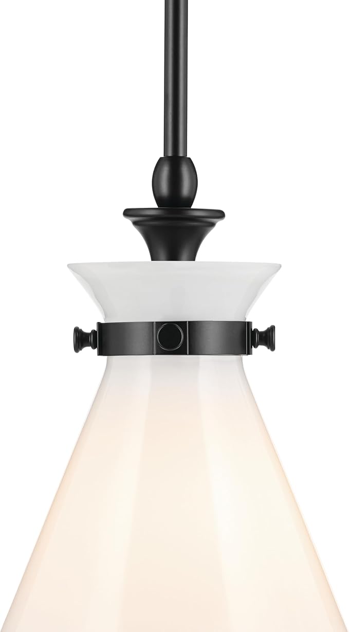 Kichler Laria 1-Light Pendant, Updated Traditional Light, Sloped Ceiling Compatible, for Kitchen with Opal Glass in Black (14.5" x 10.5"), 52774BK