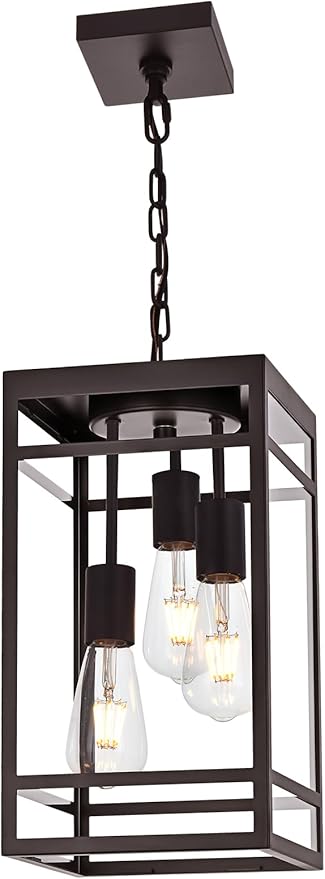 Large Outdoor Pendant Light Fixture for Porch, Oil Rubbed Bronze Outdoor Hanging Lantern Pendant Light with Clear Glass, 3 Lights Exterior Porch Chandelier for Outside Patio,Front Door,Enterway