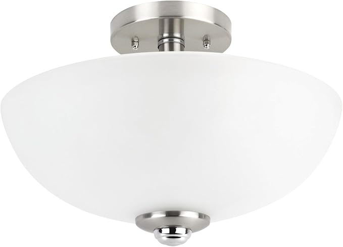 Globe Electric 63357 2-Light Semi-Flush Mount Ceiling Light, Brushed Nickel, Chrome Accents, Frosted Glass Shade, Lighting for Kitchen, Bathroom, Bedroom, or Dining Room, Home Decor