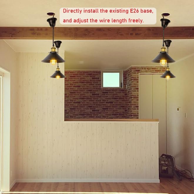 2 Pcs Ceiling Light Conversion Dimmable Pendant E26 Base Connections Metal Black Cone Shade Industrial Style Adjusted 3.2ft Wire Conversion Kit for E26 Spot Light