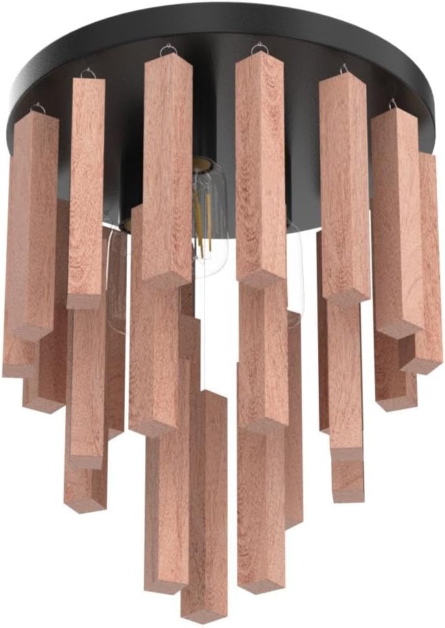3-Light Semi Flush Mount Ceiling Lights Boho Wood Light Fixture Farmhouse Chandelier Oak and Black Ceiling Lighting with E26 for Kitchen Living Room Entryway Bedroom Dining Room
