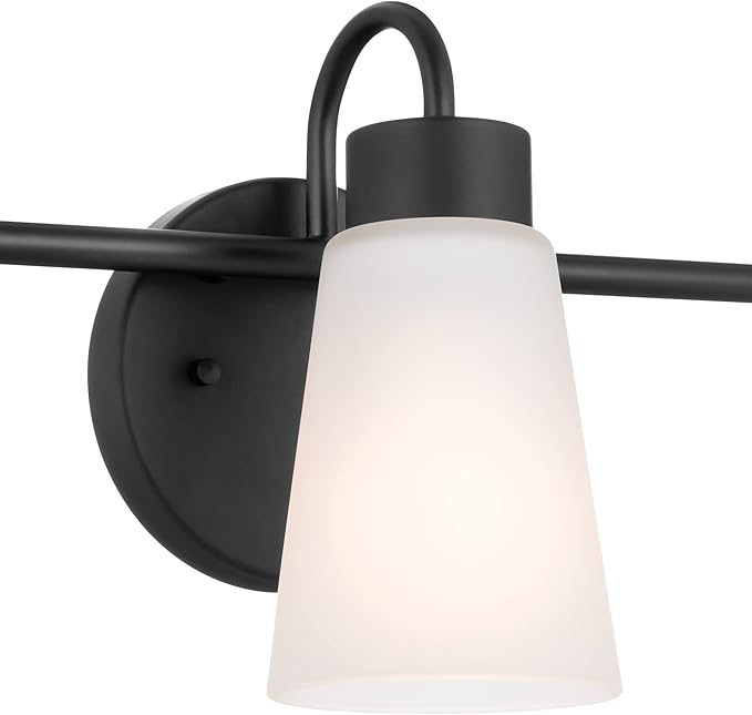 Kichler Erma 3-Light Bathroom Vanity Light Fixture with Satin Etched Glass Shades, Modern Traditional Wall Mount Lighting in Black for over Mirror (23 x 8.5 x 6 in), 45887BK