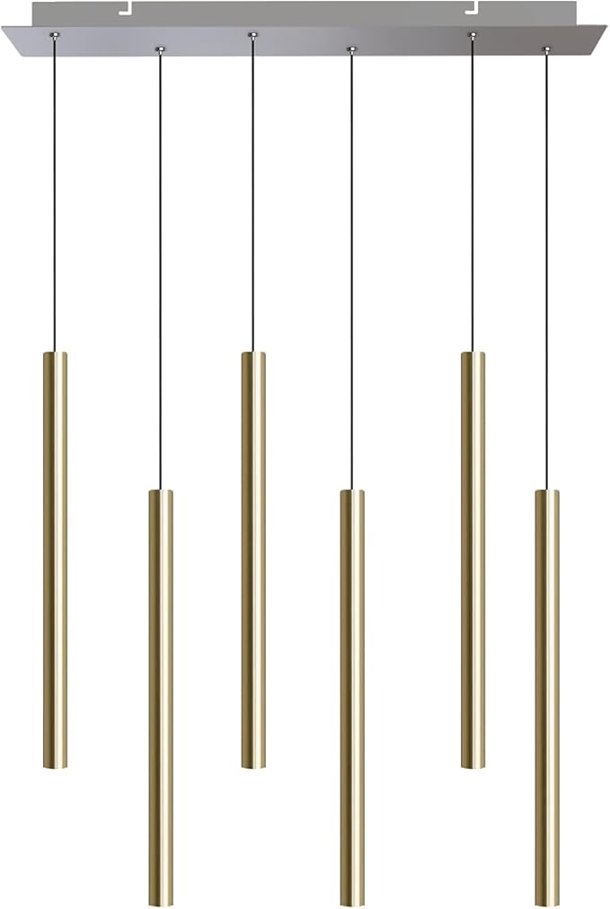 CANALIS 6 Mini Pendant Lighting Brass - LED Hanging Light Fixture for Kitchen Island, Bar, Foyer - Cluster Pendants - Dimmable, Adjustable Wire, Lamp Bulb Included