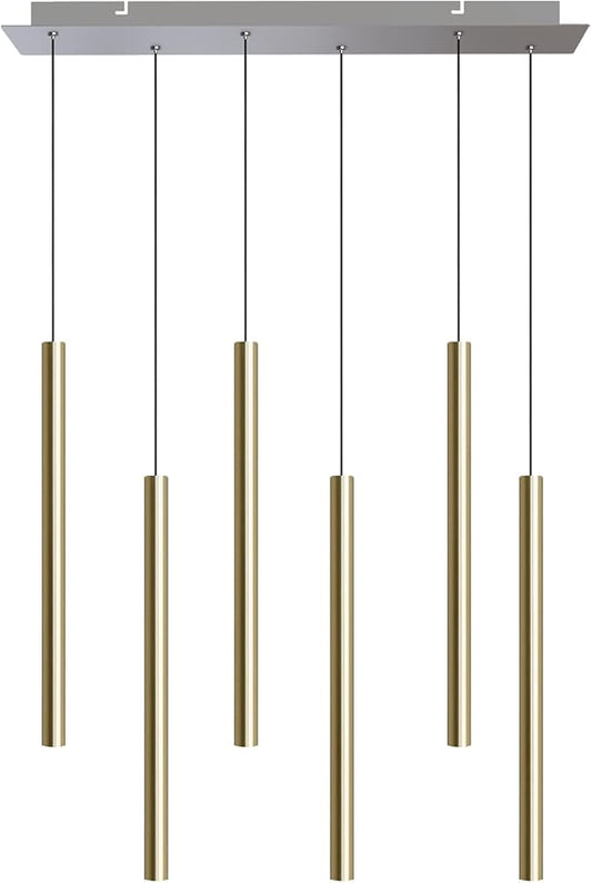 CANALIS 6 Mini Pendant Lighting Brass - LED Hanging Light Fixture for Kitchen Island, Bar, Foyer - Cluster Pendants - Dimmable, Adjustable Wire, Lamp Bulb Included