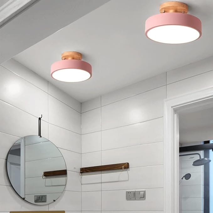 Close to Ceiling Lights 3-Color Dimmable Round Ceiling Light Solid Wood Base LED Ceiling Lamp Close to Ceiling Lighting Fixture for Cloakroom Porch Living Room Balcony Bedroom Bathroom Corridor (Colo