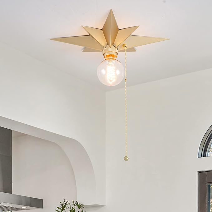 VILUXY Flush Mount Ceiling Light, Gold Star Light Fixtures Mini Ceiling Lamps with Pull Chain On/Off Switch for Hallway, Entryway, Study Room, Bedroom
