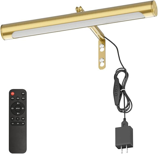 4W Picture Light Plug in, 12" Adjustable LED Art Light with Remote Control, Dimmable Wall Light for Picture Display Dartboard Art Work (Gold)