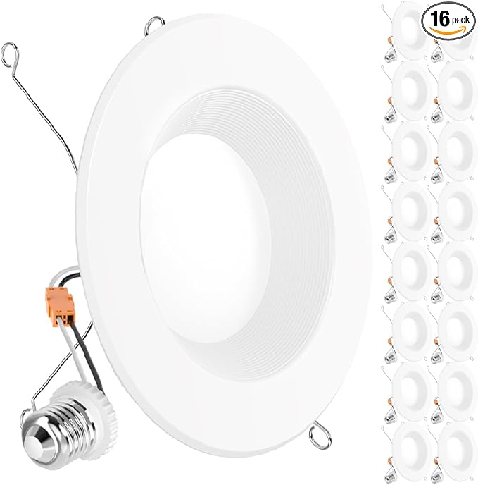 Sunco 16 Pack Retrofit LED Recessed Lighting 6 Inch, 2700K Soft White, Dimmable Can Lights, Baffle Trim, 13W=75W, 965 LM, Damp Rated