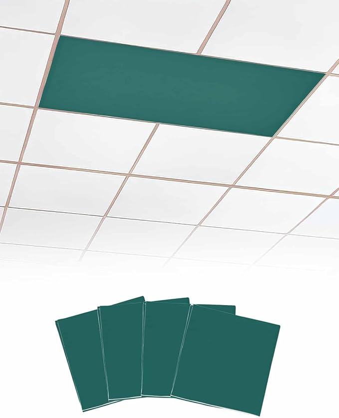 Magnetic Light Cover for Classroom Drop Ceiling,4 Pack 4x2 Ft Fluorescent Light Covers for Office Home Ceiling Light Emerald Green Solid Color Lampshade