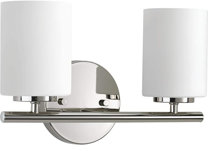 Replay Collection 2-Light Etched White Glass Modern Bath Vanity Light Polished Nickel