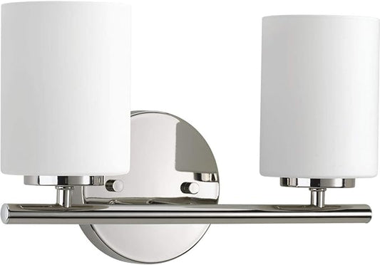 Replay Collection 2-Light Etched White Glass Modern Bath Vanity Light Polished Nickel