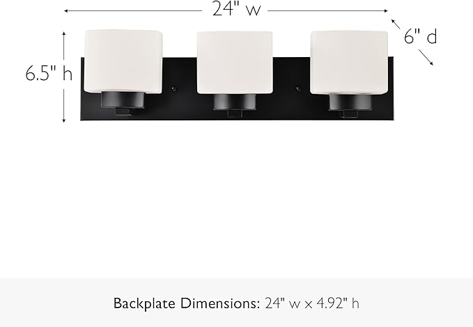 Design House Dove Creek Vanity Light, Dimmable, Frosted Glass, 3 Lights, Bathroom, Matte Black, 24 in x 6 in x 6.5 in, Item 588418
