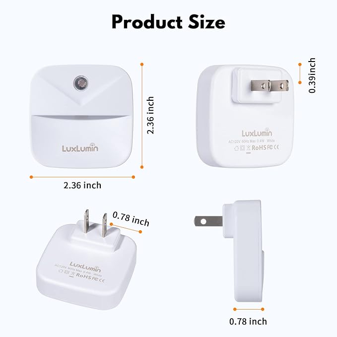 LuxLumin LED Night Lights Plug into Wall with Dusk-to-Dawn Sensor, Automatically Turn on and Off,Night Light for Kids,Bedroom,Bathroom,Stairs,Warm White, 6 Packs