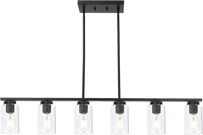 TODOLUZ Black 6-Lights Kitchen Island Light with Clear Glass Shades, Farmhouse Hanging Pendant Light Fixture for Farmhouse Dining Room Living Room