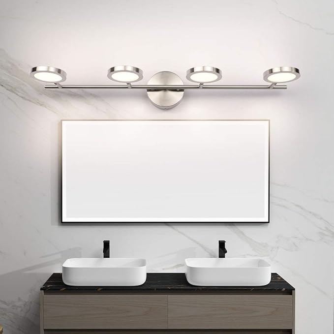 Joossnwell LED Bathroom Lights Fixtures, 4-Lights Vanity Lights Adjustable 20W 29.92" Inch 4000K Nickel Finish Swing Arm Up and Down Wall Sconces