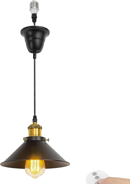 1 Pcs Ceiling Light Conversion Dimmable Pendant E26 Base Connections Metal Black Cone Shade Industrial Style Adjusted 3.2ft Wire Conversion Kit for E26 Spot Light