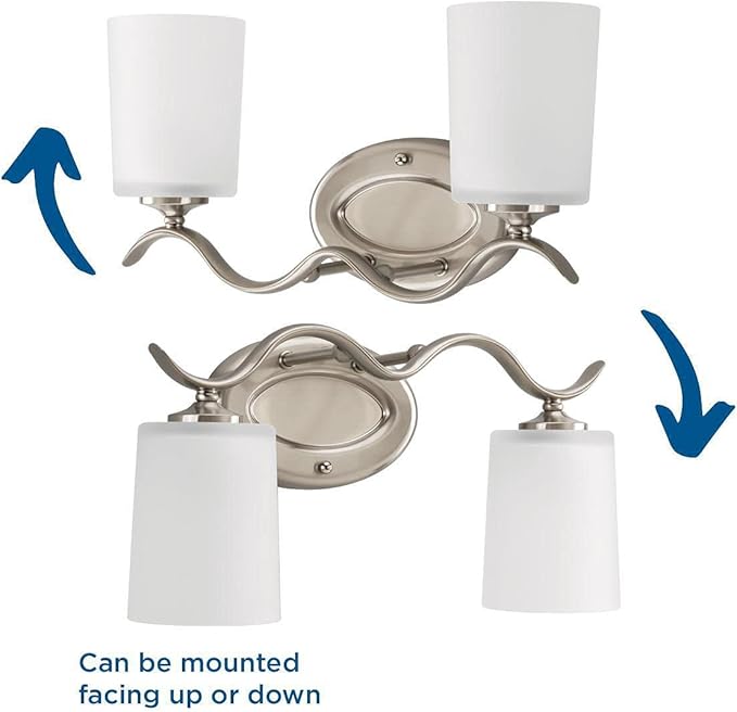 Progress Lighting P2019-09 Inspire Collection Etched Glass Traditional Bath Vanity Light, 2-Light, Brushed Nickel