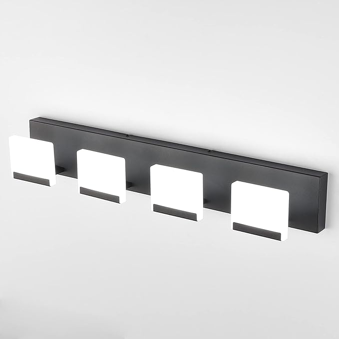 Ralbay 4 Light Black Bathroom Vanity Light Fixtures Acrylic Matte Black Vanity Light Fixtures LED Modern Bathroom Vanity Lights Over Mirror