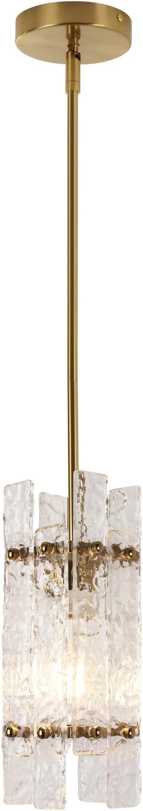 KELUOLY Modern Gold Crystal Pendant Light for Kitchen Island, Luxury Mini Water Ripple Glass Chandelier Lights Fixture, E26 Square Adjustable Hanging Pendant Lighting for Dining Room Bedroom (1-Pack)
