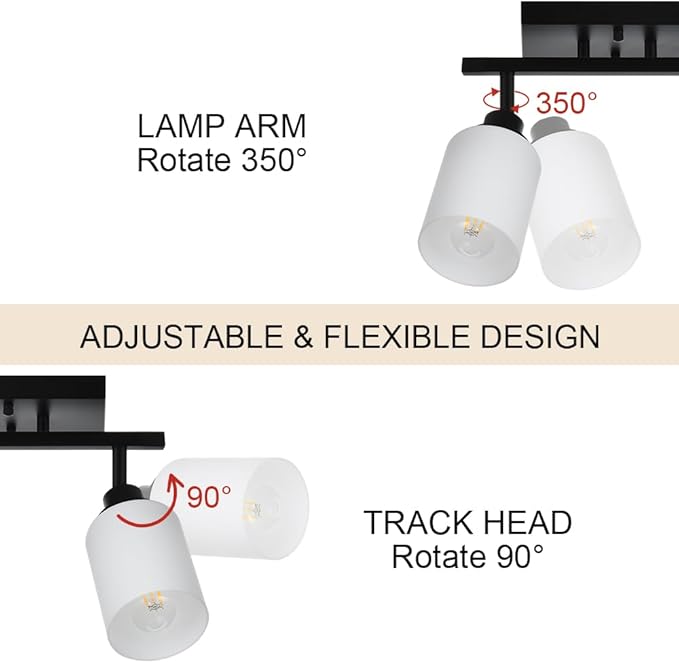 TODOLUZ 6-Lights Track Lighting Fixtures, Black Modern Bathroom Light Fixtures Ceiling with Rotatable Track Head & Opal White Glass, Wall Mounted Track Light for Kitchen