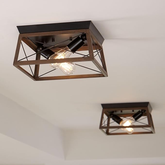Progress Lighting 2-Light Ceiling Light, Flush Mount Ceiling Light Fixture for Interior Kitchen Lights, Hallway, Bedroom, Living Room, 12-Inch by 6-Inch, Briarwood Collection, Antique Bronze