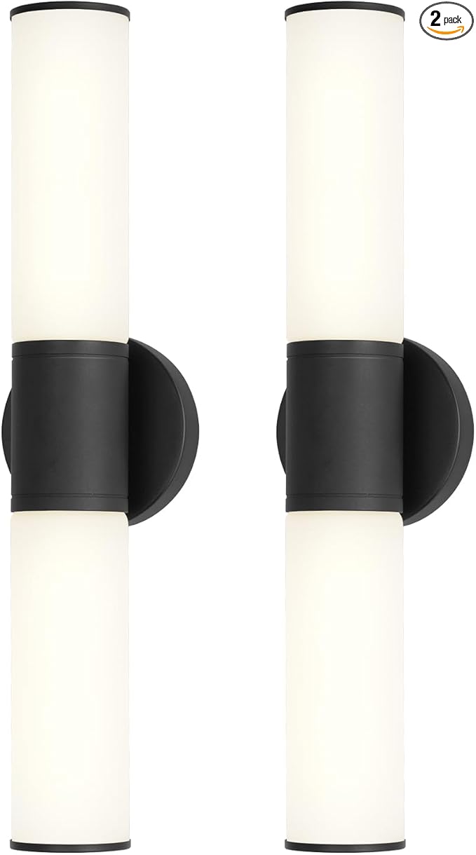2-Light Bathroom Vanity Lighting Fixture, Black Wall Sconce with Opal White Glass, E26 Stocket Indoor Wall Lamp, Modern Mirror Light. 2 Pack