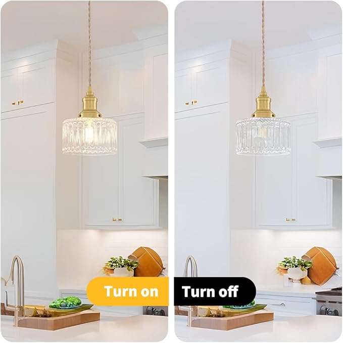 Vintage Pendant Light Set of 2, Brushed Gold Pendant Lights Kitchen Island with Clear Glass, Brass Kitchen Island Light Adjustable Hanging Light for Entrance Living Room Bathroom Dining Room Hallway
