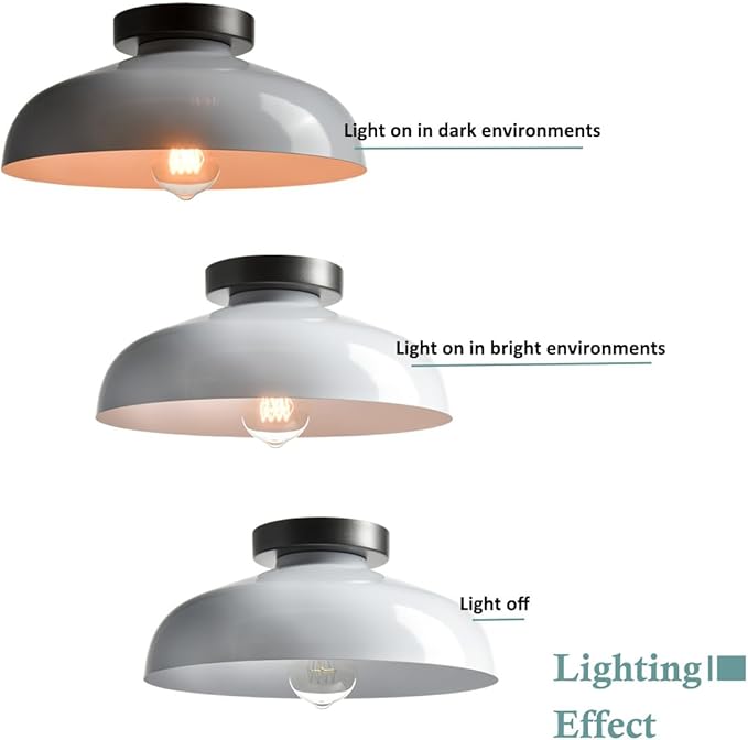 DIRYZON Modern Ceiling Light Industrial Semi Flush Mount Ceiling Light with 12-Inch White Metal Barn Shade