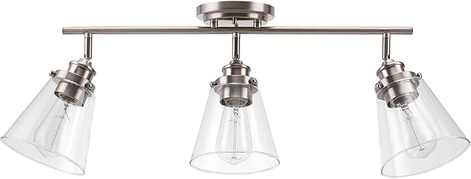 Globe Electric 59628 Jackson 3-Light Track Lighting, Brushed Nickel, Clear Glass Shades, Silver, Bulb Not Included