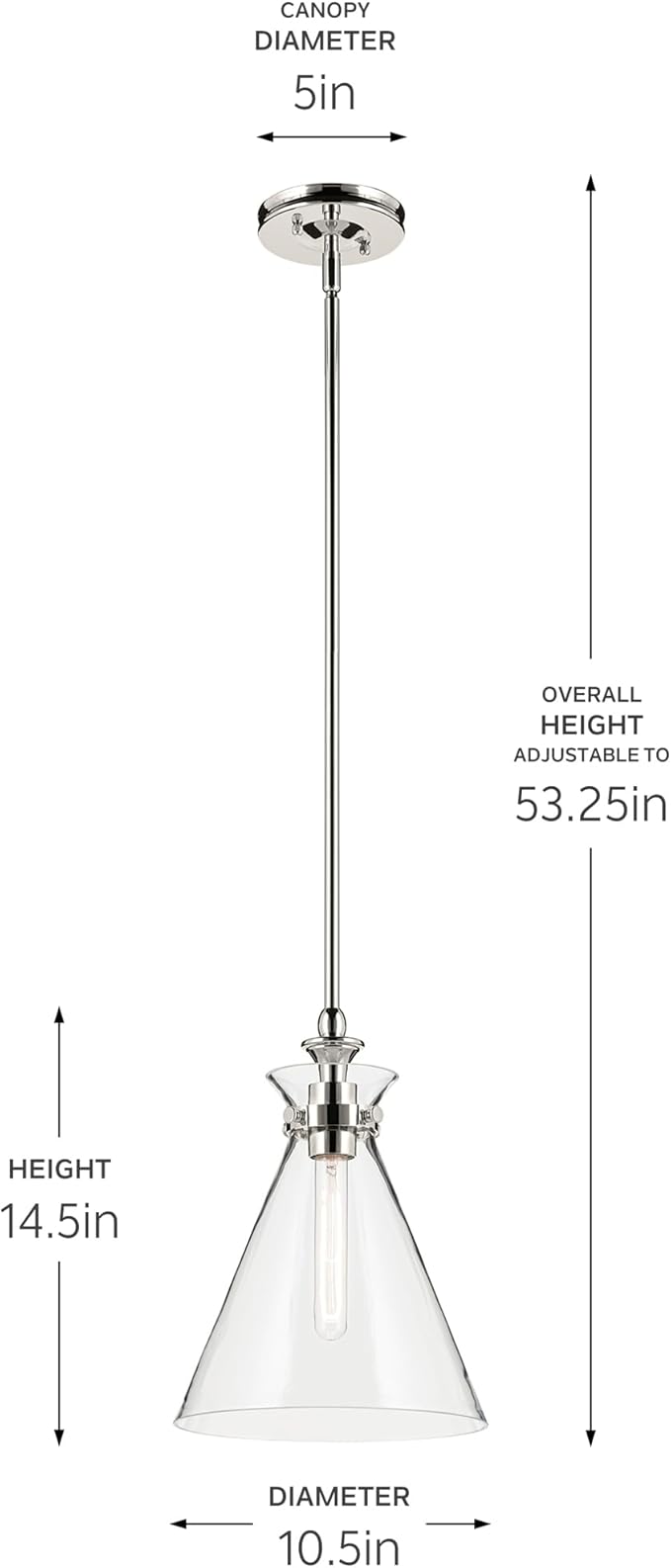 Kichler Laria 1-Light Pendant, Updated Traditional Light, Sloped Ceiling Compatible, for Kitchen with Clear Glass in Polished Nickel (14.5" x 10.5"), 52774PNCLR