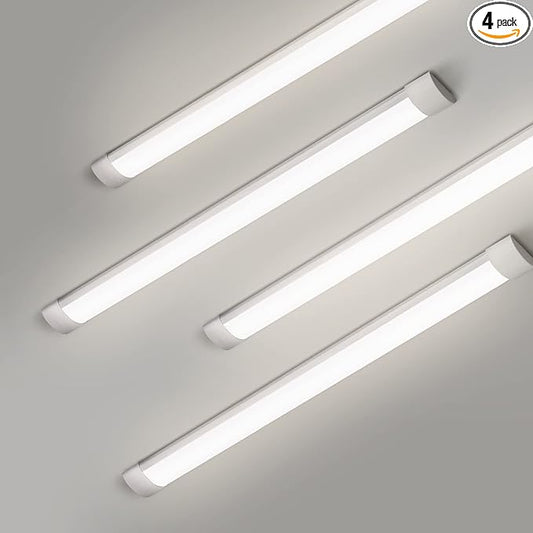 4 Packs 4FT LED Batten Light, Ultra-Thin Slim Ceiling Surface Mounted Light, 40W, 4000K, IP20, LED Ceiling Lamp for Garage, Shop, Hallway, Office, Market