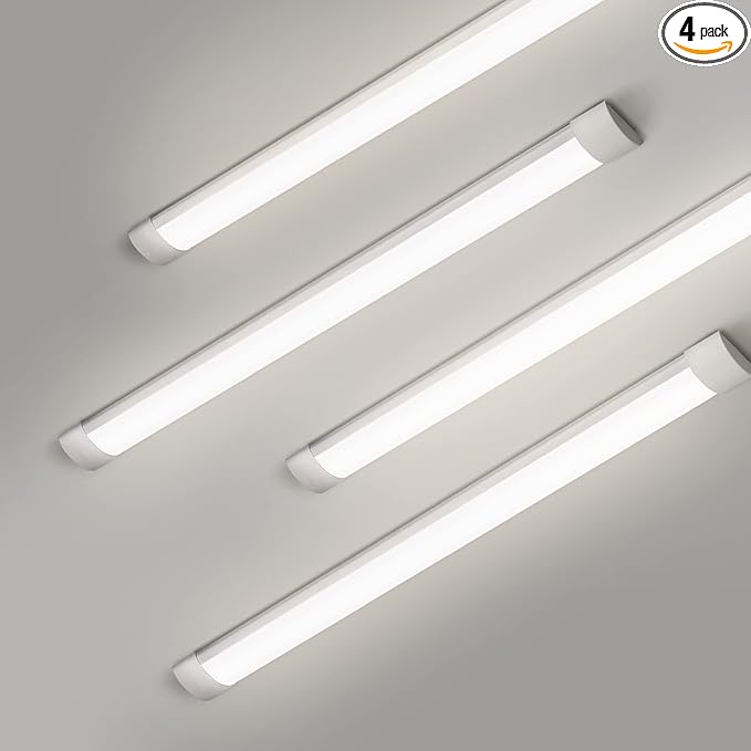 4 Pack 3FT LED Batten, Ultra-Thin Ceiling Mounted Light, 30W, Day Light 4000K, IP20, LED Ceiling Fixture for Garage, Shop, Hallway, Office, Market
