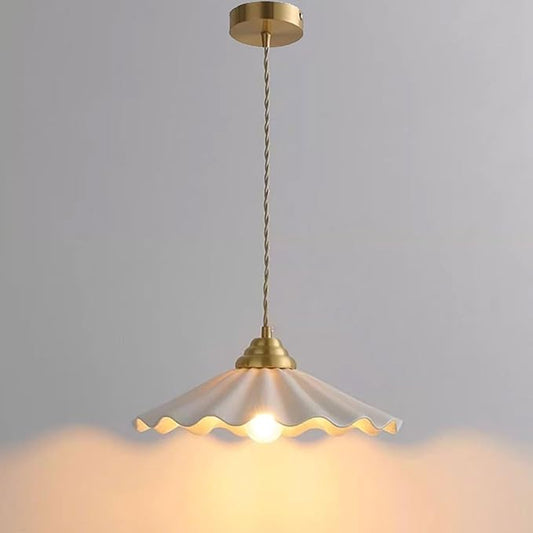 Ceramic Pendant Light, Vintage Pendant Light Fixture with Pleated Ceramic Lmapshade, White Porcelain Pendant Light, Hanging Light for Hallway Kitchen Island Dining Room, 11.8in