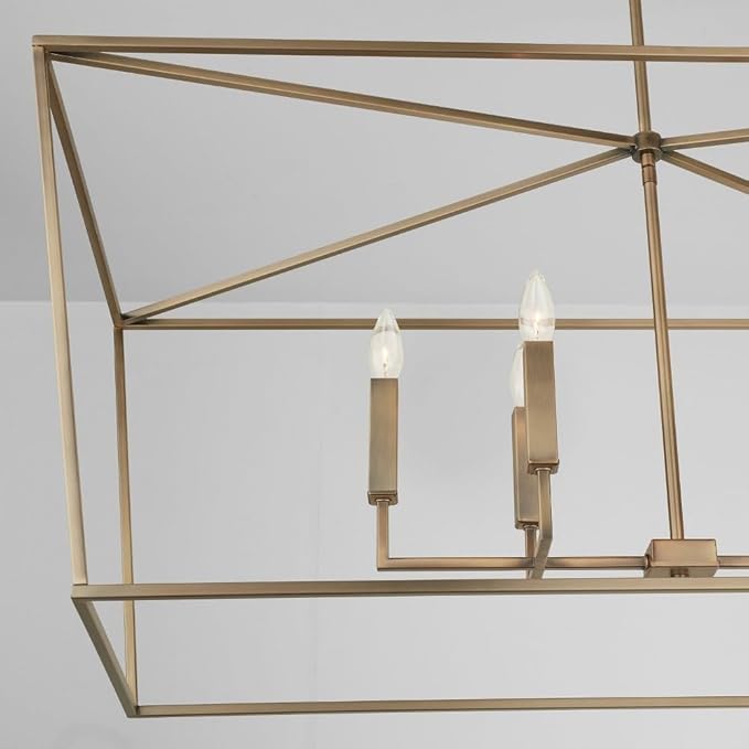 Capital Lighting 837661AD Thea Symmetrical Clear Line Island/Linear Pendant, 6-Light 360 Total Watts, 21" H x 42" W, Aged Brass