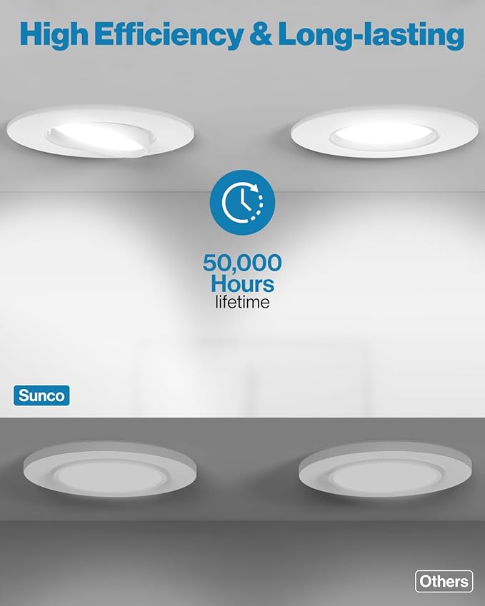 Sunco 5/6 Inch LED Can Lights Retrofit Recessed Lighting, Gimbal Downlight Adjustable, 800 LM, 12W=60W, Selectable CCT 2700K/3000K/3500K/4000K/5000K, Dimmable, Damp Rated UL 4 Pack