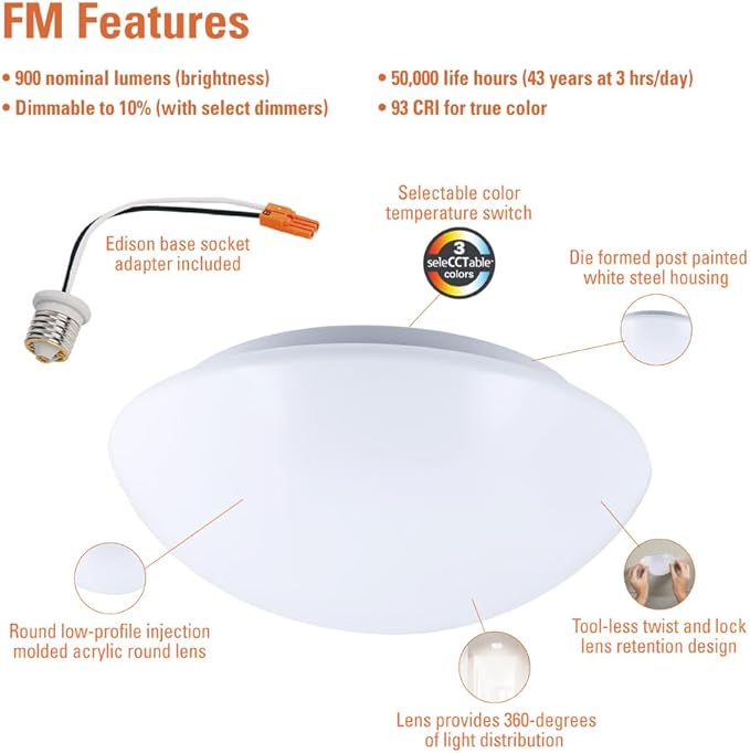HALO 8 inch LED 3CCT Selectable Low Profile Round Flushmount