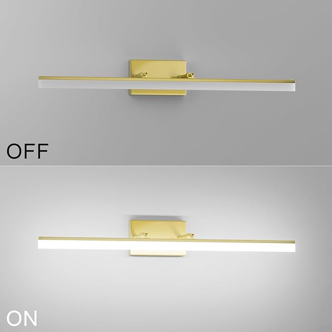 Aipsun 31.5inch Brushed Brass Bathroom Vanity Light Fixtures Modern LED Light Fixtures Gold Vanity Lighing for Bathroom Wall Fixtures 5500K