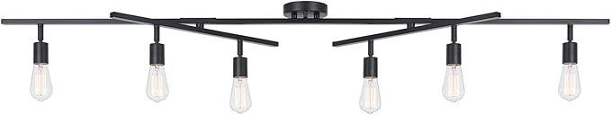 Globe Electric 64000125 64" 6-Light Double Center Swivel Track Lighting, Matte Black, Adjustable Pivoting Heads, Center Canopy, Modern Ceiling Light for Kitchen Island, Hallway, or Dining Room
