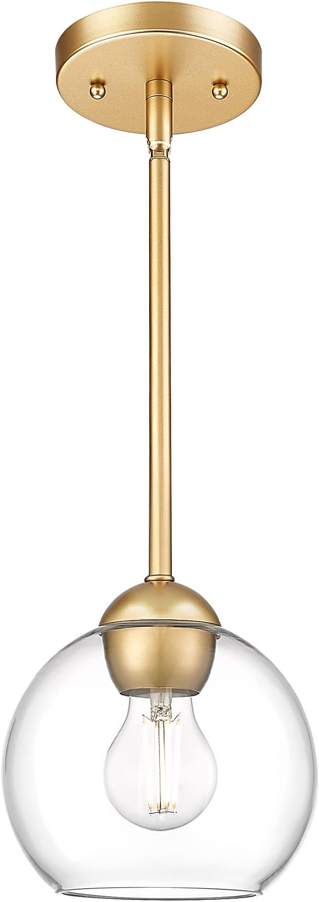 Emak Modern 7 Inch Globe Pendant Lights, Industrial Gold Pendant Light Fixtures, 1-Light Hanging Lights with Clear Glass Shade for Kitchen Island, Bedroom, Bathroom, Dining Room, Hallway, PL119-GD