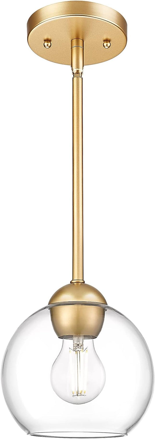 Emak Modern 7 Inch Globe Pendant Lights, Industrial Gold Pendant Light Fixtures, 1-Light Hanging Lights with Clear Glass Shade for Kitchen Island, Bedroom, Bathroom, Dining Room, Hallway, PL119-GD