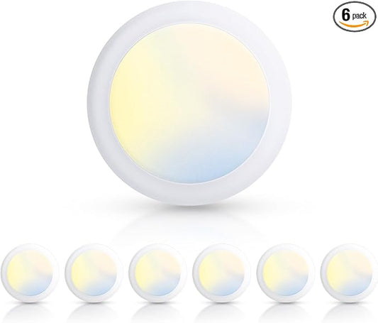ECOELER 5CCT Selectable LED Flush Mount Ceiling Light, 6 Inch Dimmable Disc Lights, 16.5W 1100LM, Low Profile Surface Mount Ceiling Lights for Kitchen, Garage, Laundry, ETL&FCC, 6 Pack