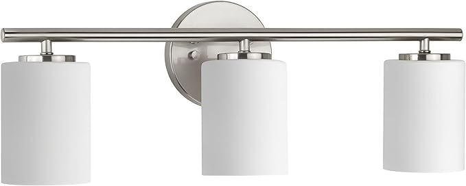Replay Collection 3-Light Etched White Glass Modern Bath Vanity Light Brushed Nickel