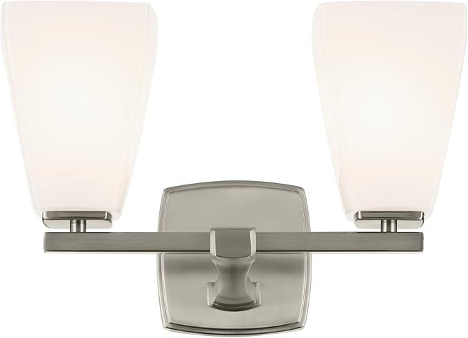 Kichler Marant 2-Light Bathroom Vanity Light Fixture with Opal Glass, 14.25" Modern Wall Mount Light in Brushed Nickel for Bathroom, Powder Room, Over Mirror (14.25" W x 9.5" H), 55215NI
